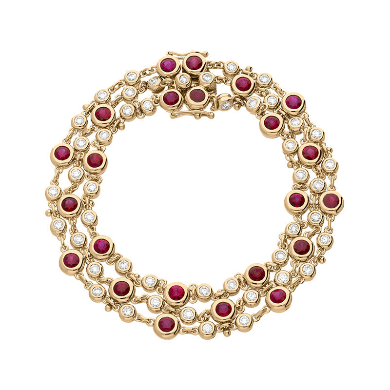 Hans D Krieger 18ct Rose Gold 3.51ct Ruby Diamond Three Row Bracelet D KRG 429 C W Sellors Fine Jewellery