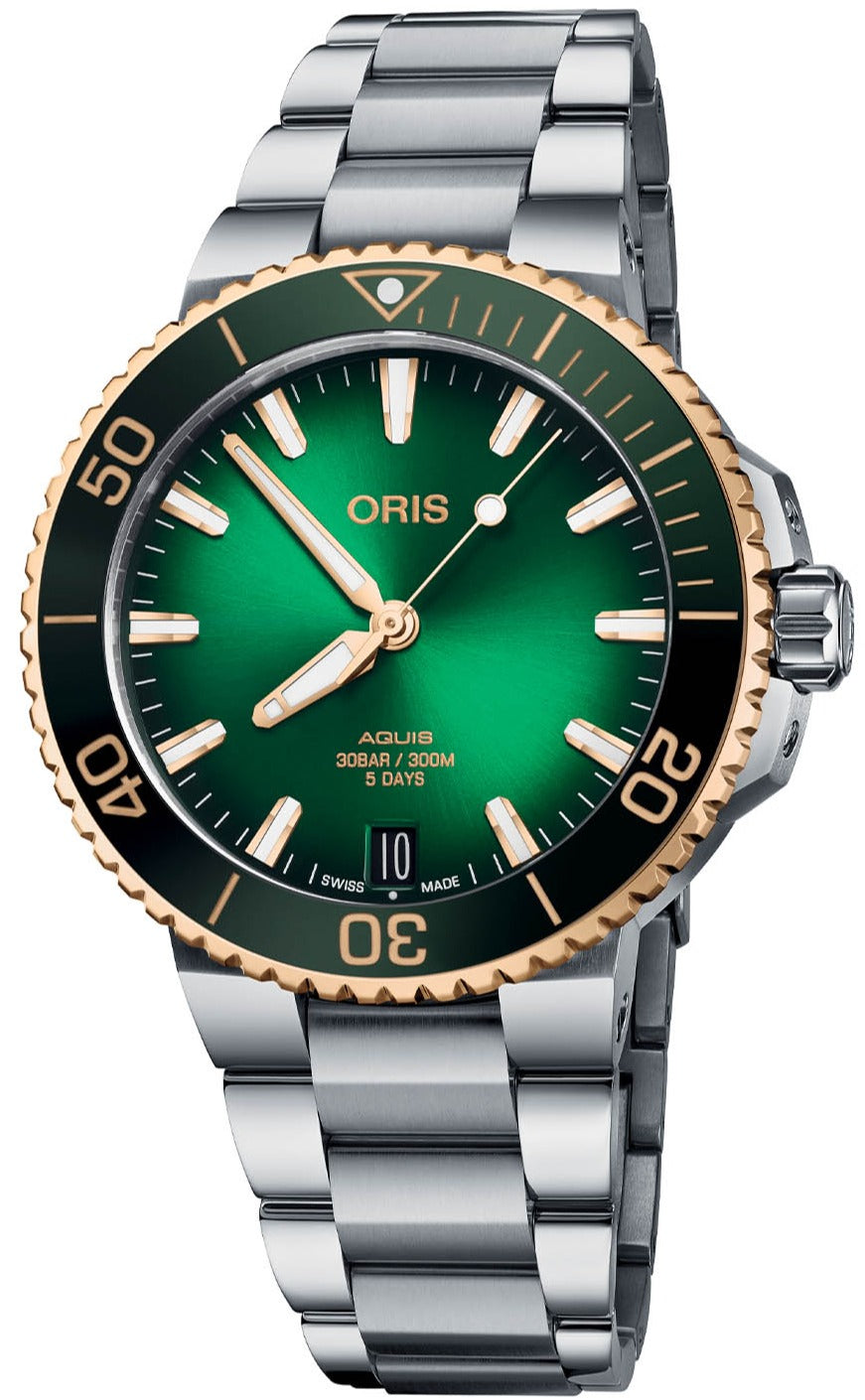 Oris Watch Aquis Date Calibre 400 Bi Colour Green Bracelet