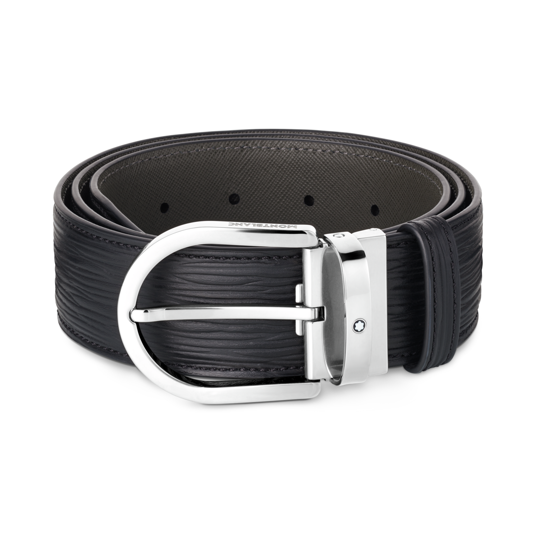 Horseshoe buckle black 35 mm leather belt - Luxury Belts