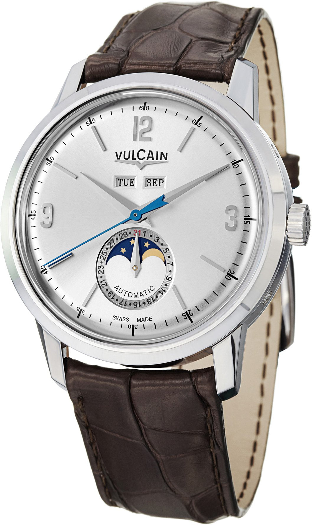 Vulcain Watch 50s Presidents Moonphase Steel silver 580158.327L C W Sellors Luxury Watches