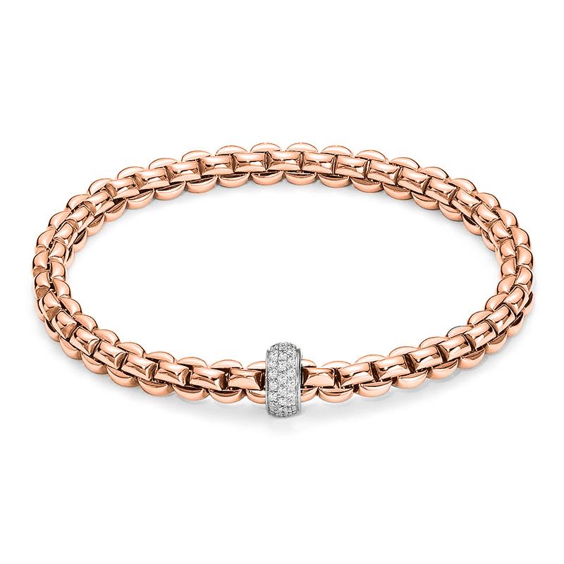 Fope Flex'It Eka 18ct Rose Gold 0.37ct Diamond Bracelet 721B PAVE | C W ...