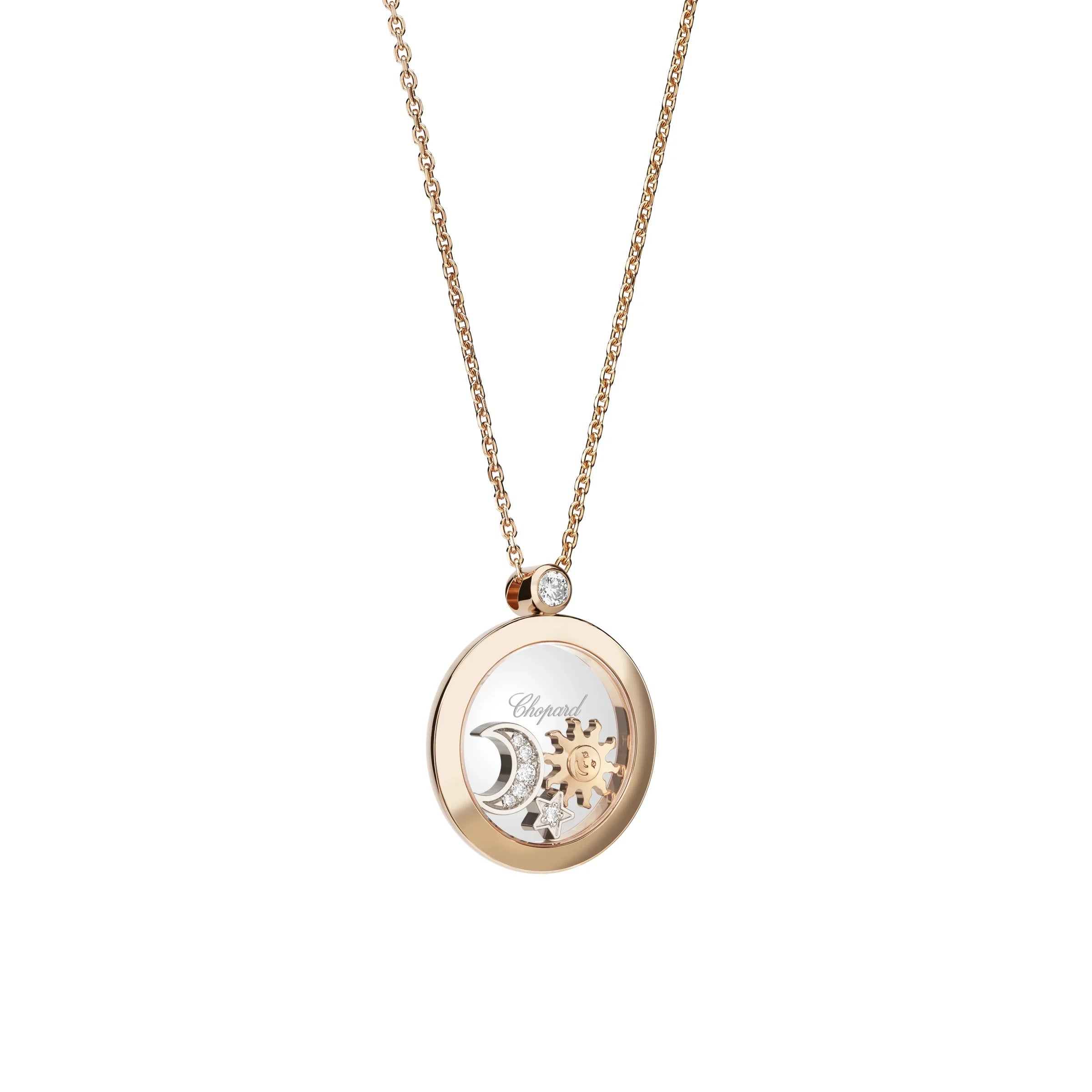 Chopard Happy Sun Moon Stars 18ct Rose Gold Diamond Pendant 799434 5201 C W Sellors Fine Jewellery