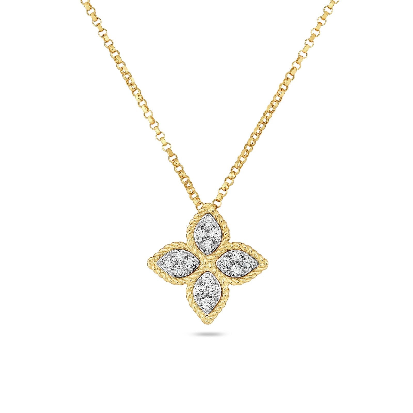 Roberto Coin Princess Flower 18ct Yellow Gold Diamond Pendant Necklace ...